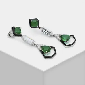 Boucles d'oreilles pendantes en pierre verte et émail noir, bague en pierre précieuse émeraude créée pour fête de Cocktail, bijoux fins pour femmes