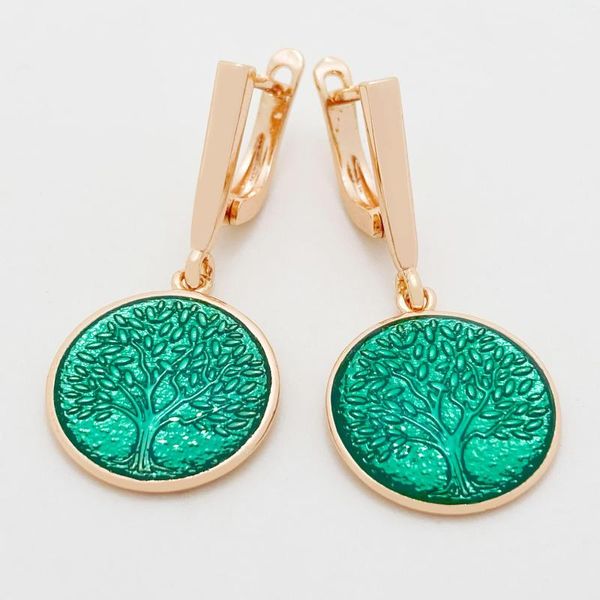 Boucles d'oreilles pendantes arbre vert 585 couleur or Rose italie dessiner peinture à l'huile femmes Fine bijoux de mode exclusifs