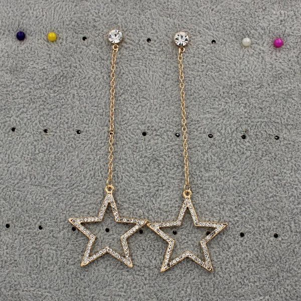 Pendientes colgantes Grunge Punk ahuecados estrellas largas para mujer aleación de cristal de diamantes de imitación sin níquel joyería de boda de color dorado