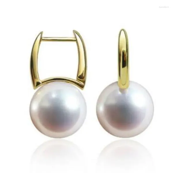 Boucles d'oreilles pendantes bijoux nobles 9-9.5mm blanc naturel véritable perle d'eau douce goutte 14K or jaune