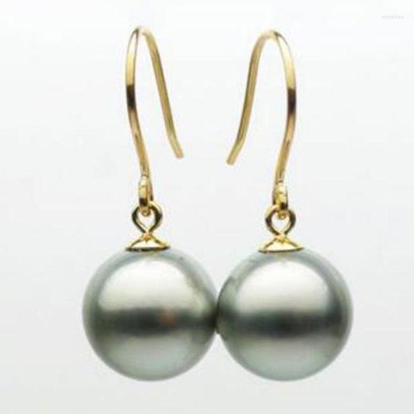 Pendientes colgantes joyas nobles luminosa 10.-10.5 mm Color natural Real Tahitian Pearl Drop 14k Gold amarillo