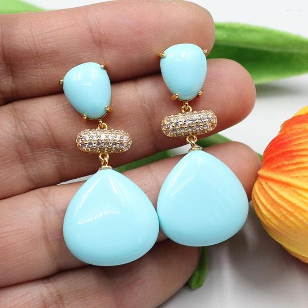 Boucles d'oreilles pendantes GuaiGuai, bijoux bleu Turquoise Triangle en forme d'eau, perles CZ, clous de mariage, aiguille en argent 925