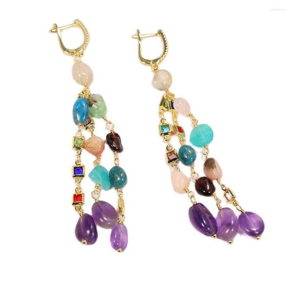 Pendientes colgantes GuaiGuai joyería multicolor gemas piedra amatistas pepita cristal cadena CZ gancho vacaciones boda regalos