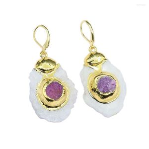 Bengelen oorbellen guaiguai sieraden natuurlijke witte kwarts druzy cluster paarse kristal vergulde haak dame eenvoudige geschenken