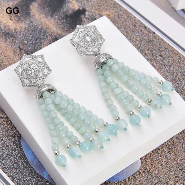 Boucles d'oreilles en peluche guaiguaie bijoux en pierre naturelle bleu amazonite rond perles cz étalon pour femmes