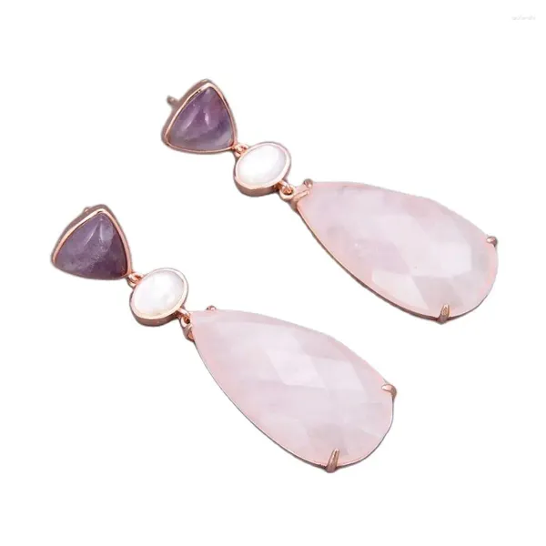 Boucles d'oreilles pendantes GuaiGuai bijoux naturel violet améthyste larme Rose Quartz coquille blanche goutte