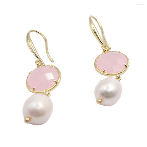 Pendientes colgantes GuaiGuai Jewelry Natural Pink Glass Crystal White Rice Pearl Gold Color Plated Hook Cute For Girls