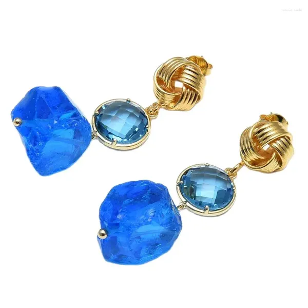 Pendientes colgantes GuaiGuai joyería Natural azul cristal de cuarzo conector flor dorada Stud hecho a mano para mujeres
