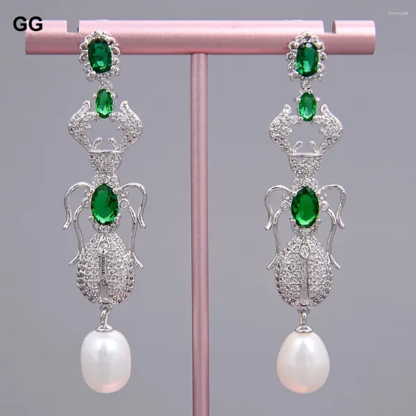 Pendientes colgantes de joyas guaiguai lágrimas lágrimas de mar blanco perla perla verde cz insecto