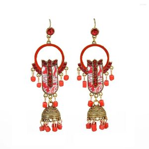 Boucles d'oreilles pendantes gitane ethnique Vintage bijoux coloré Jhumka pour les femmes petite perle gland goutte bohême fête cadeau