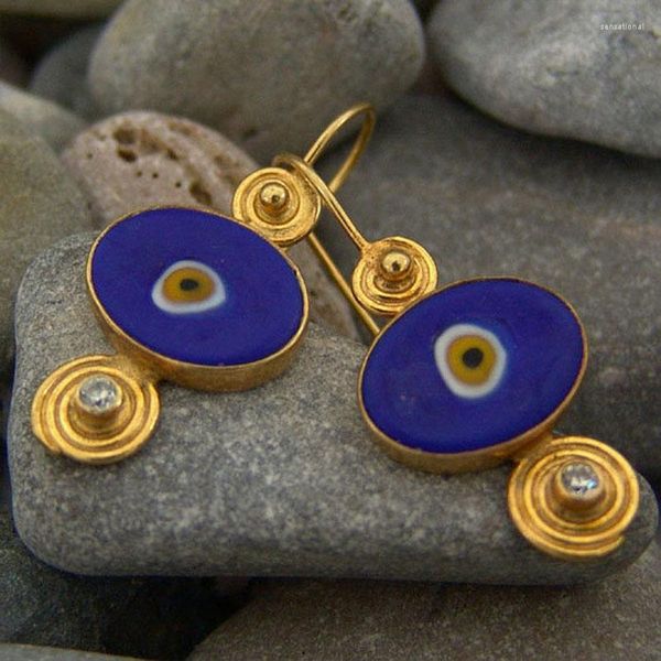 Pendientes colgantes Gypsy azul marino esmalte gota joyería turca goteo aceite ojo Color dorado espiral gancho para mujer