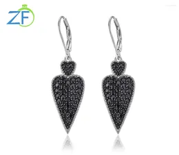 Boucles d'oreilles pendantes GZ ZONGFA véritable 925 en argent Sterling goutte pour les femmes 2.5 Carats naturel noir spinelle coeur bijoux fins