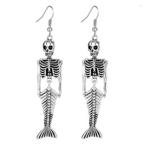 Dange oorbellen Halloween Mermaid Skeleton for Women Goth Sieraden Accessoires Punk Fashion Long Flash Party Gift