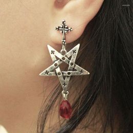 Dange oorbellen Halloween Pentagram voor vrouwen Punk Gothic Red Drop Earring Retro Silver Color Piercing Ear Goth Sieraden Vrouw VGE209