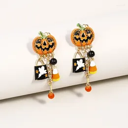 Boucles d'oreilles pendantes en forme de citrouille d'halloween pour femmes, goutte d'huile, strass, glands fantômes, Punk, bijoux, accessoires pratiques