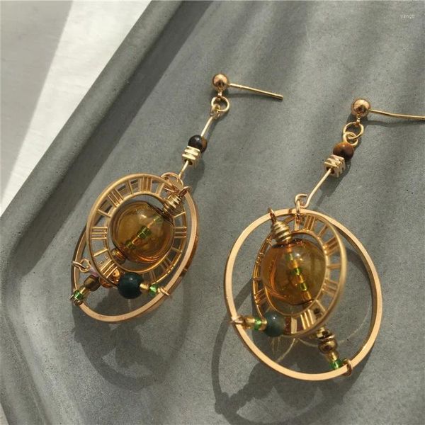 Boucles d'oreilles pendantes faites à la main pour femme, cercle géométrique, bulles de verre Vintage, Style industriel, bijoux de charme abstraits à la mode