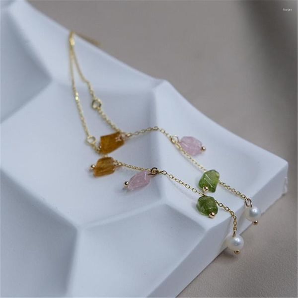 Boucles d'oreilles pendantes faites à la main de haute qualité en tourmaline naturelle, breloques en perles, bijoux en argent Sterling 925, tempérament romantique pour femmes, tendance