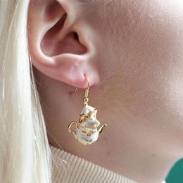 Boucles d'oreilles pendantes en émail peint à la main, joli animal de compagnie, Design amusant, théière et souris, Simple et exquis