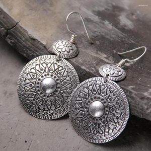 Bungelen oorbellen handgemaakte Tribal Mandala Earring grote ronde hoepel voor vrouwen etnische sieraden accessoires bloemen gegraveerd