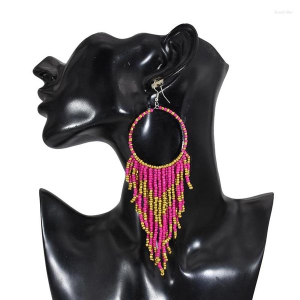 Boucles d'oreilles pendantes perles faites à la main femmes Boho ethnique glands ronds Jhumka bohème goutte Feminina