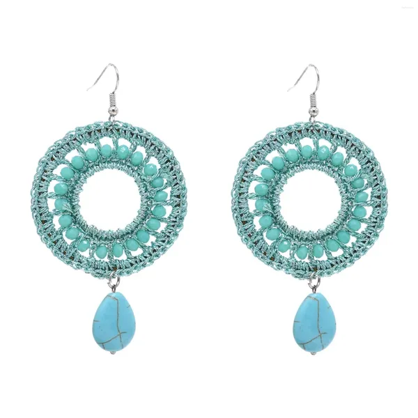 Pendientes colgantes hechos a mano con forma de gota circular, colgante de turquesa para mujer, cuentas de cristal verde claro, abalorio grande, joyería Bohemia para mujer