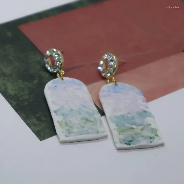 Pendientes colgantes Artesanías hechas a mano Pintura al óleo floral irregular moldeada Formas de varios colores Patrón de arcilla polimérica Conjuntos de aretes Regalos de fiesta