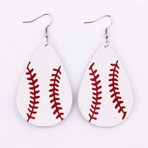 Boucles d'oreilles pendantes faites à la main de manière créative Softball en cuir véritable larme pour les femmes Baseball filles bijoux de mode