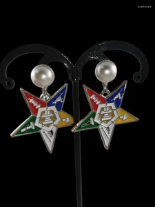 Boucles d'oreilles pendantes faites à la main bricolage grec sororité ordre de l'étoile orientale maçonnique breloques colorées dame bijoux OES