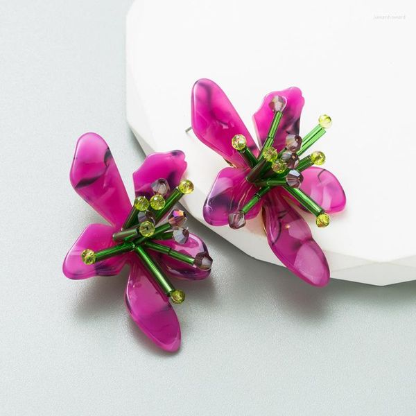 Boucles d'oreilles pendantes faites à la main violet acrylique fleur goutte pour les femmes bijoux ethnique créatif grande perle boucle d'oreille noël en gros