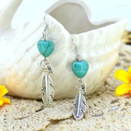 Pendientes colgantes joya tribal hecha a mano Corazón vintage Agua de agua para mujeres Forma de piedra verde Joyería de regalo de fiesta de piedra verde