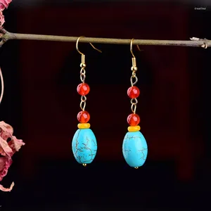 Boucles d'oreilles pendantes faites à la main, Vintage, Agates rouges exquises, Style ethnique Tibet Yunnan, pendentif en pierre naturelle