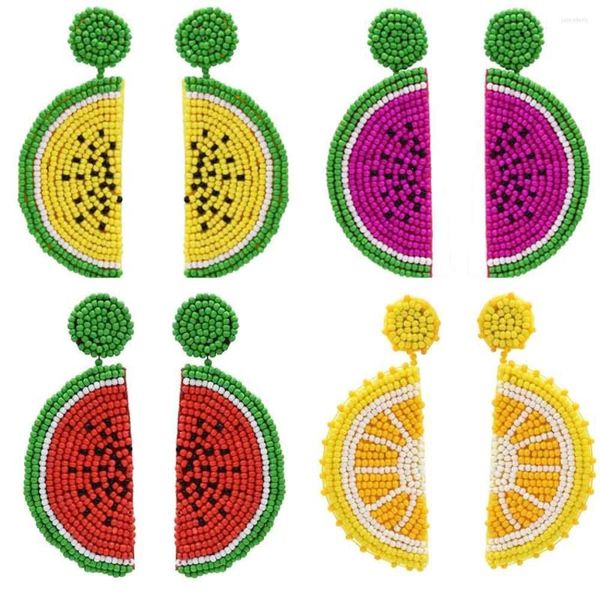 Boucles d'oreilles pendantes faites à la main, pastèque, citron, goutte de fruits mignons, Boho, résine perlée, déclaration pour femmes, bijoux de plage d'été bohème