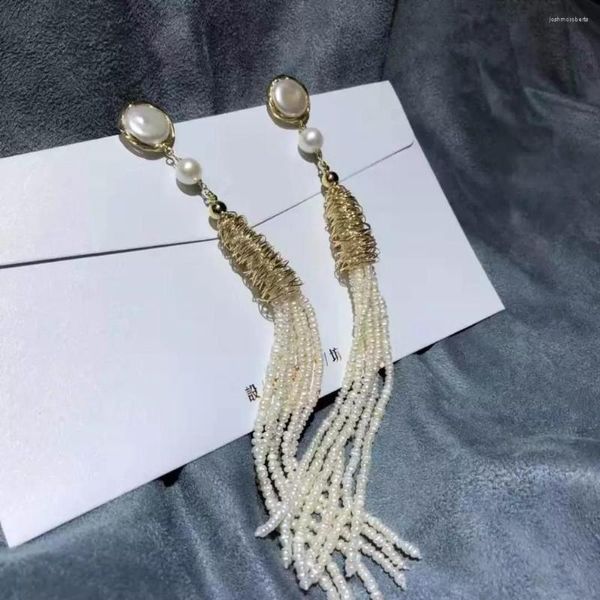 Boucles d'oreilles pendantes triées sur le volet perles d'eau douce blanches glands boucles d'oreilles bouton naturel perle femmes pour mariage décoration bijoux cadeau