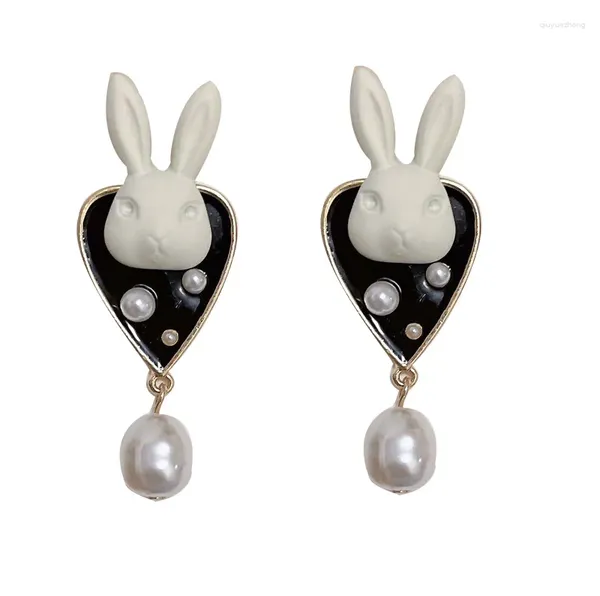 Boucles d'oreilles pendantes en alliage Harajuku, cœur blanc, goutte pour femmes et filles, bijoux d'oreille à la mode, mignon, Animal tridimensionnel, cadeau