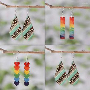 Pendientes colgantes Hawaii vacaciones leopardo playa gradiente pintura al óleo estilo del océano bohemio doble cara mujer pendientes de madera