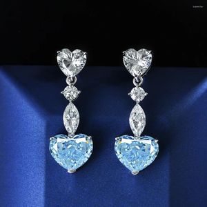 Boucles d'oreilles pendantes en forme de cœur, aigue-marine, diamant, Original, en argent Sterling 925, goutte de mariage, bijoux de charme pour femmes