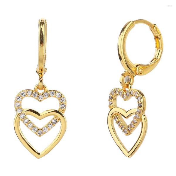 Boucles d'oreilles pendantes coeur Double couches CZ pour femmes Micro pavé cubique Zircon mode boucle d'oreille goutte sur oreille cercle Zircon bijoux Eing