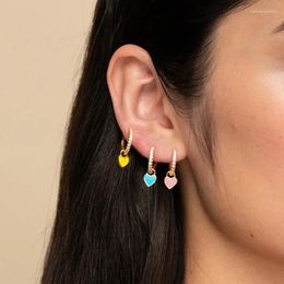 Pendientes colgantes Cartílago de aro de esmalte de corazón para mujeres Joyas de moda 925 STERLINGA INS INS TRENDIO Dripping Oil Anillo de orejas Percado