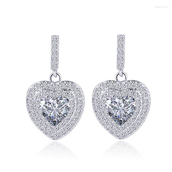 Boucles d'oreilles pendantes en argent Sterling S925, en forme de cœur, saphir, émeraude, rubis, pierres précieuses, Zircon