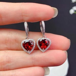 Dangle Oorbellen Hart Stijl Prachtige Rode Granaat Bungelende Voor Vrouwen Sieraden Echt 925 Zilver Natuurlijke Edelsteen Meisje Party Gift Geboortesteen