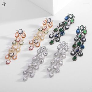 Boucles d'oreilles pendantes en Zircon incrusté à la main, mode pour dames, pour assortir les vêtements