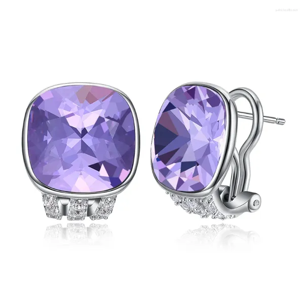 Boucles d'oreilles en peluche hémiston 925 cristal carré violet argenté sterling avec des femmes zircon bijoux bijoux femelle