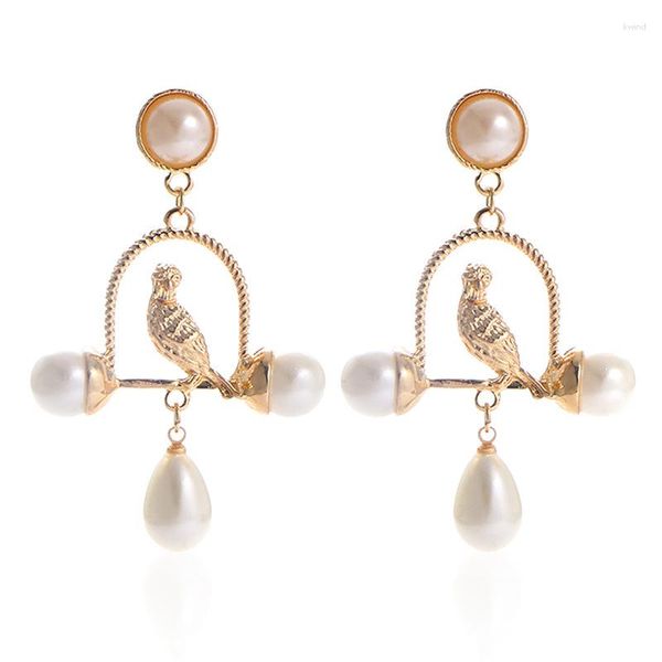 Boucles d'oreilles pendantes HerDream haute qualité perle cage à oiseaux goutte d'oiseau pour les femmes élégant mignon Anti-décoloration alliage bijoux de mode en gros