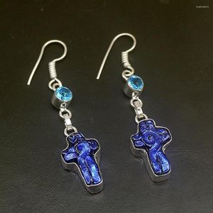 Boucles d'oreilles pendantes Hermosa Adorable verre dichroïque topaze bleue couleur argent bijoux cadeaux goutte pour femmes filles 2 3/8 pouces FQ241