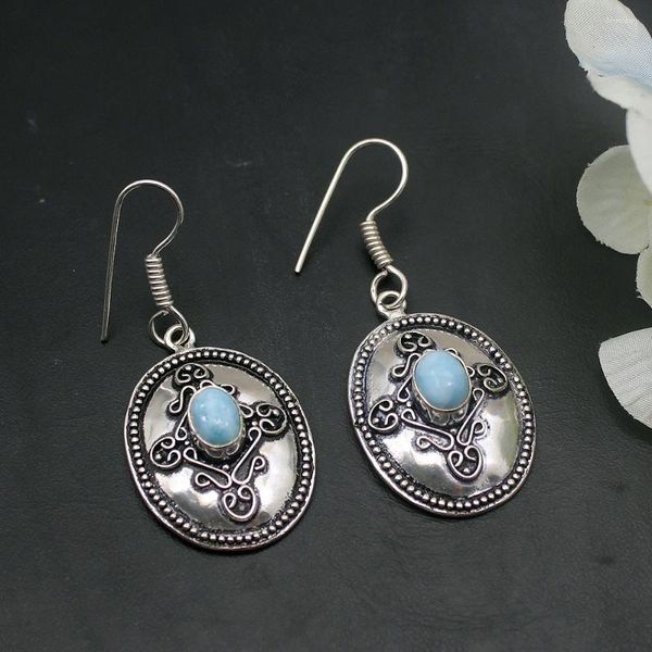 Boucles d'oreilles pendantes Hermosa Adorable Unique Larimar bleu naturel pour femmes bijoux de mode 1 7/8 pouces A762