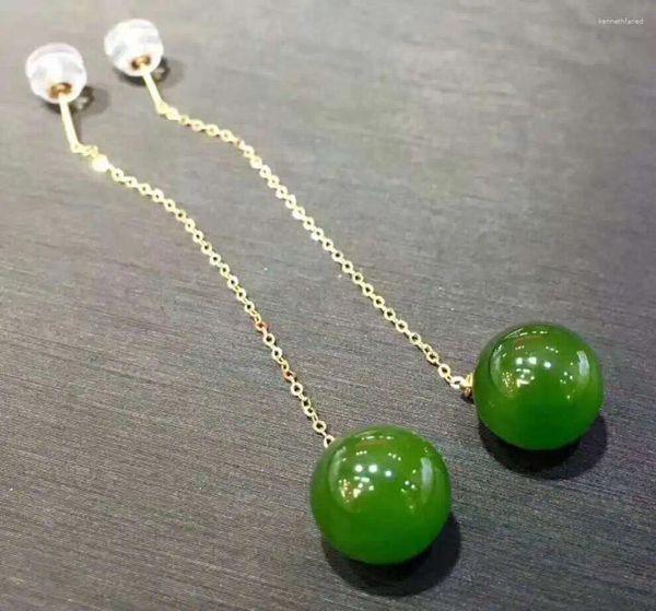 Boucles d'oreilles pendantes Hetian Biyu 18K, fil d'oreille, matériau Qinghai authentique, graisse de mouton, Jade blanc