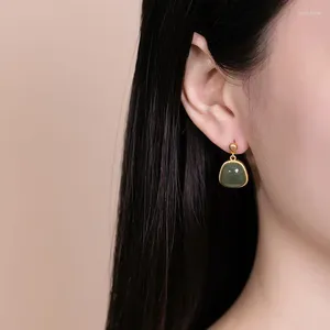 Boucles d'oreilles pendantes en Jade gris Hetian, Style hongkongais, tendance pour femmes, élégantes, sauvages, en argent Sterling S925, aiguille géométrique