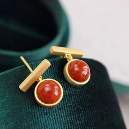 Pendientes colgantes Jade Hetian S925 Sterling Silver Southern Red Agate Stud Corean Coreano y Simple Simple Female Female Earri