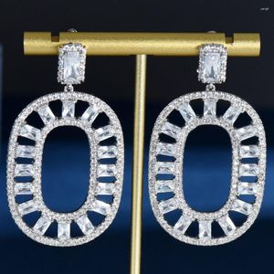 Dangle Oorbellen HIBRIDE Grote Ovale Vorm Zirconia Drop Voor Vrouwen Bridal Wedding Party Sieraden Boucle Oreille Brincos E-1108