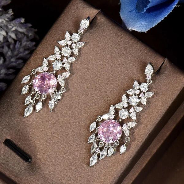 Boucles d'oreilles HIBRIDE Brillant Blanc Zircon Cubique Rose Goutte Ronde Pour Les Mariées De Mariage Soirée Costume Bijoux Accessoires E-405